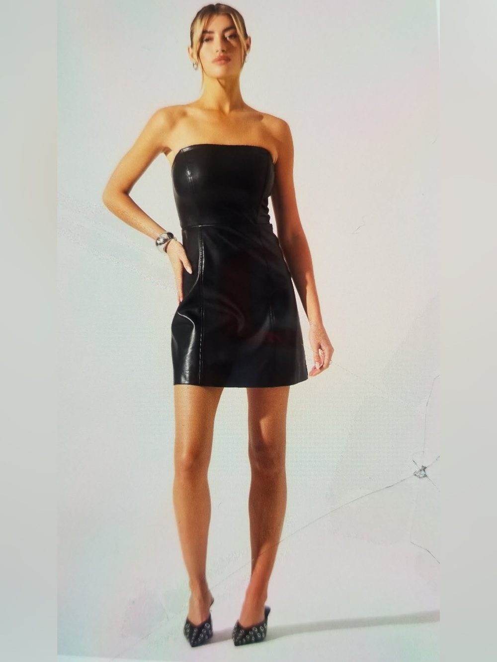 Astr Strapless Black Faux Leather Mini Dress